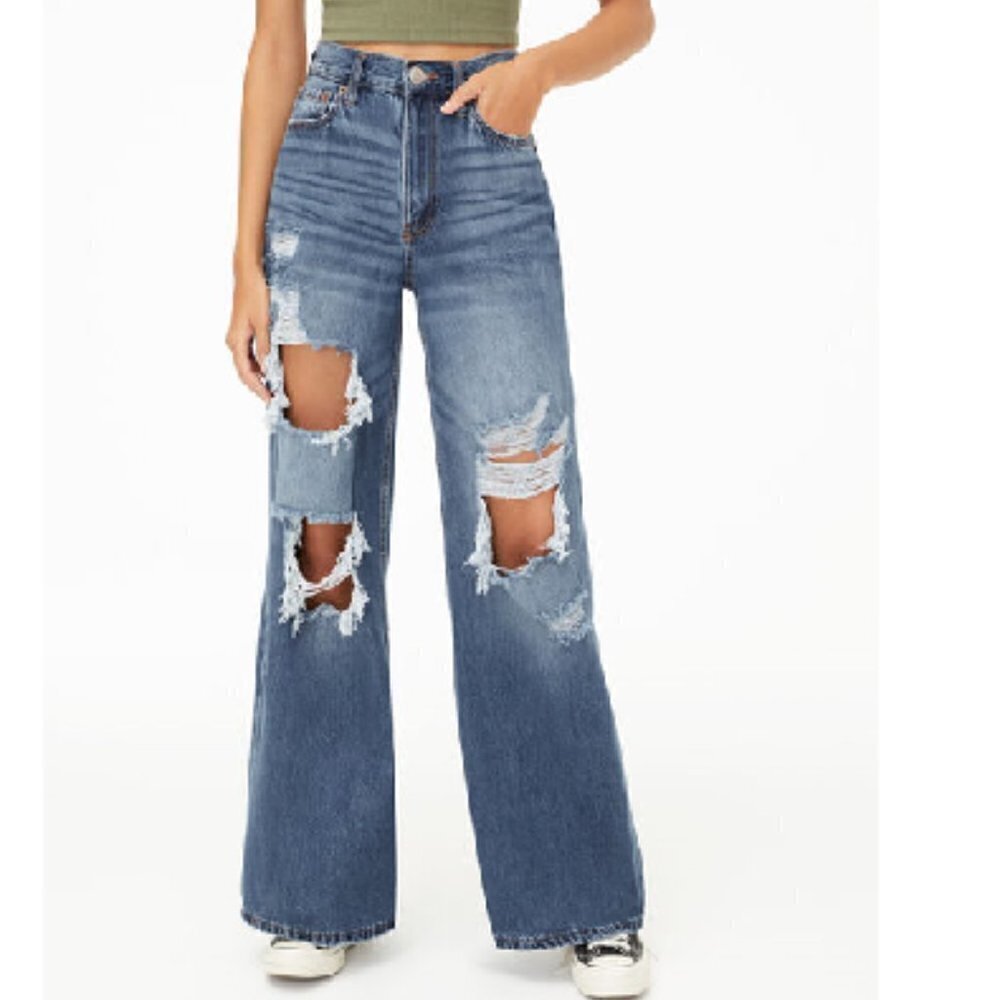 Aeropostale High-Rise Super Wide Leg‎ Jean Medium Wash Size 8